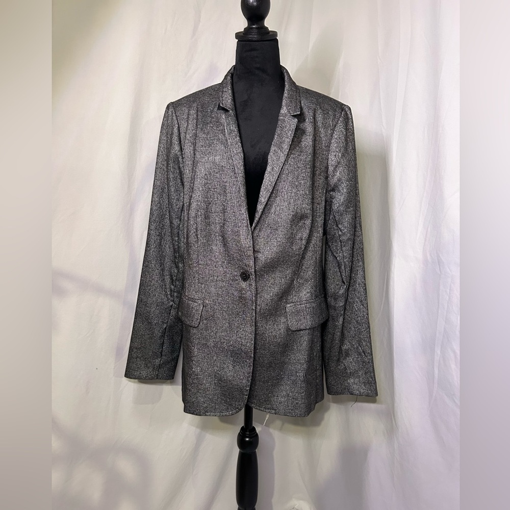 The Bryant Blazer Lane Bryant size 18 Plus Size Faux Leather Collar Preppy Tweed
